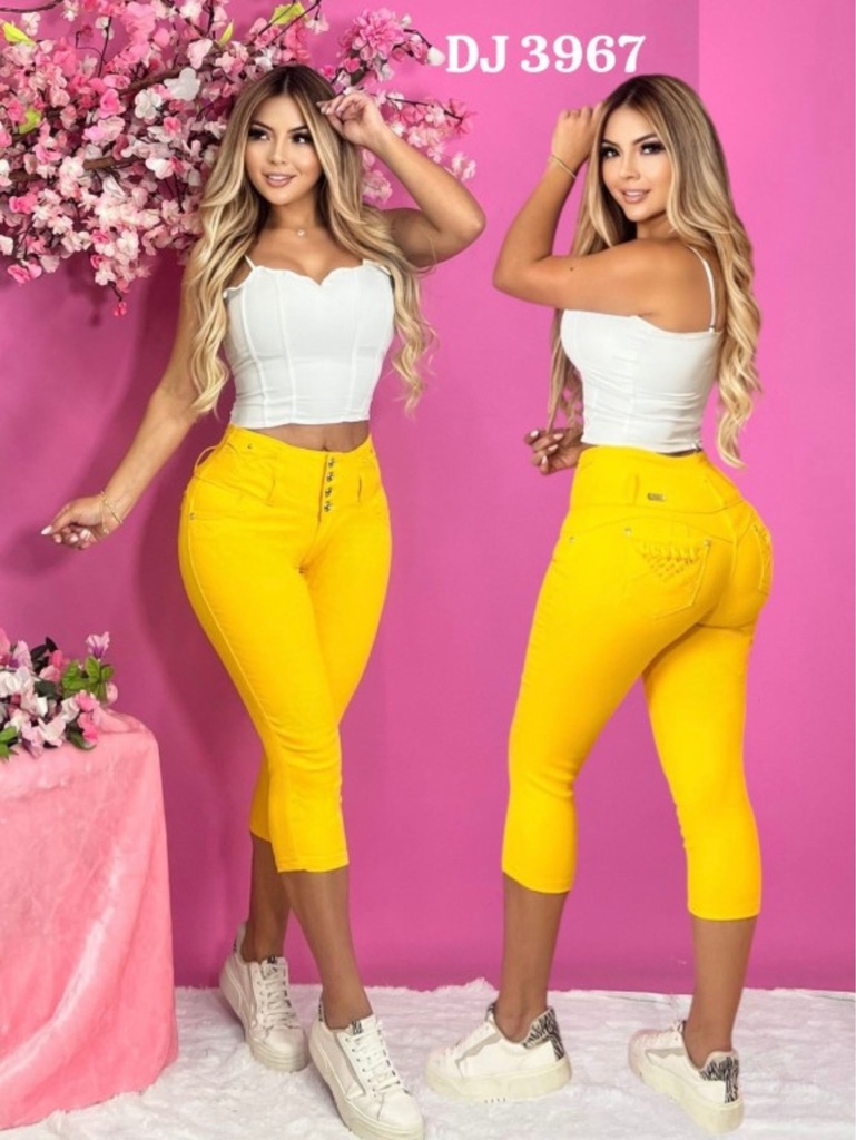 Women's Yellow Butt Lift Capri Jeans DJ-3967