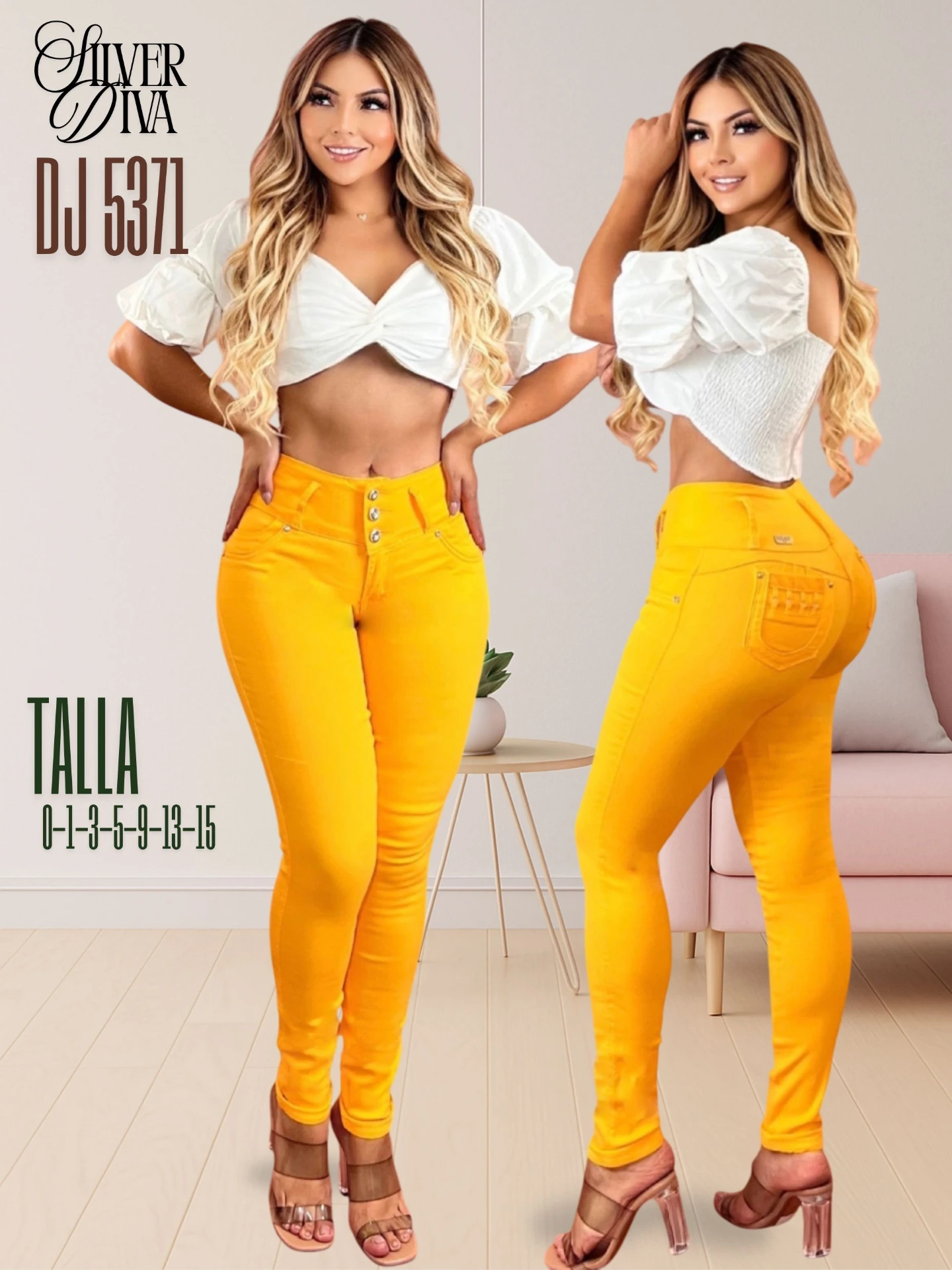 Jeans Levantacola Ajustados Amarillo para Mujer DJ5371