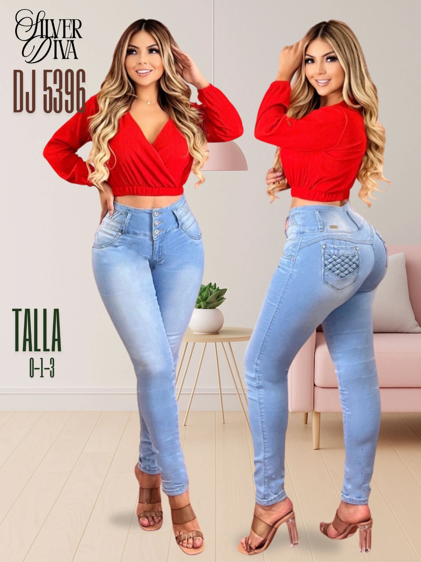 Jeans Tiro Alto Levantacola Ajustados Lavado Claro para Mujer DJ5396