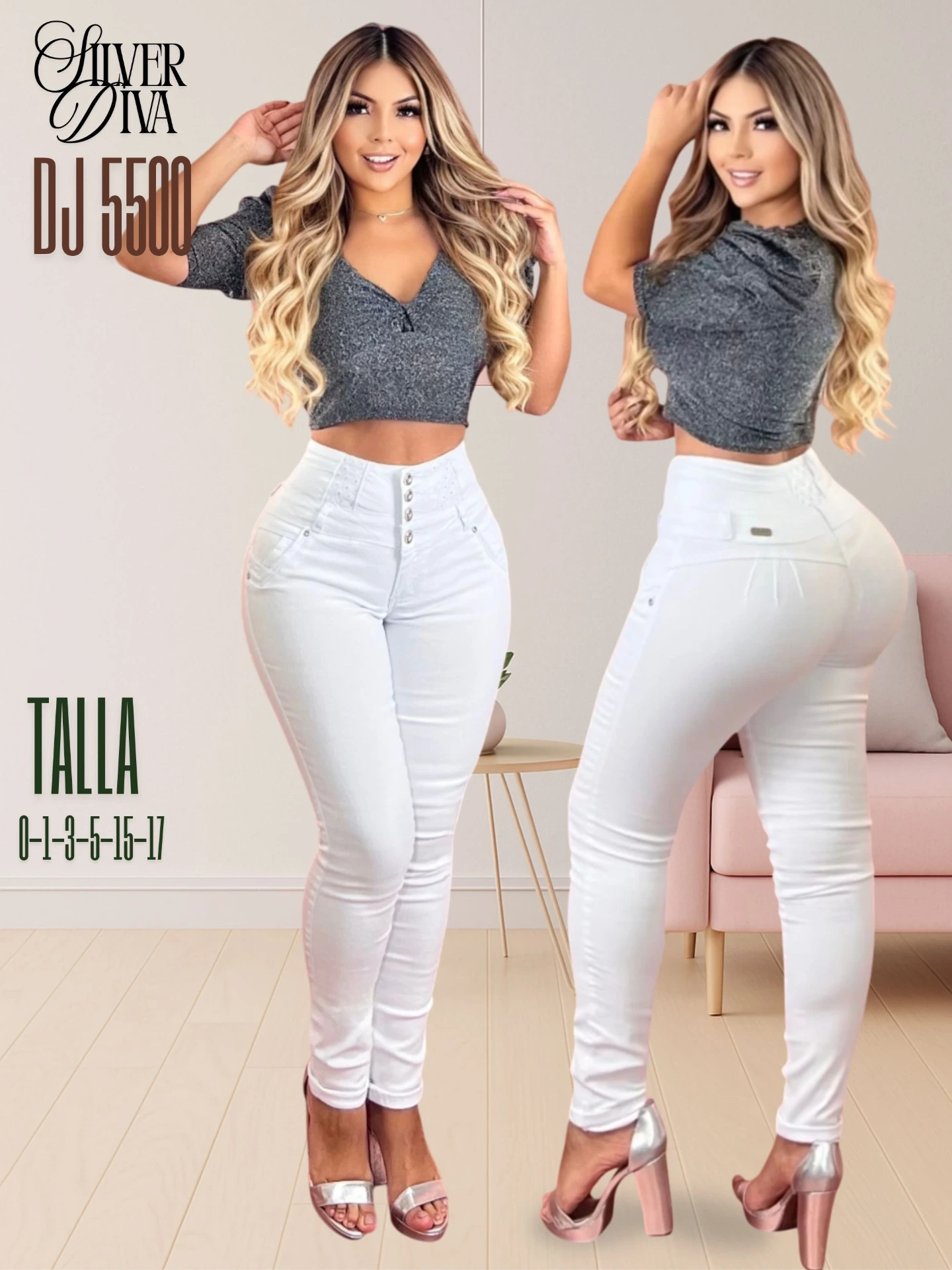 Jeans Tiro Alto Levantacola Ajustados Blanco para Mujer DJ5500
