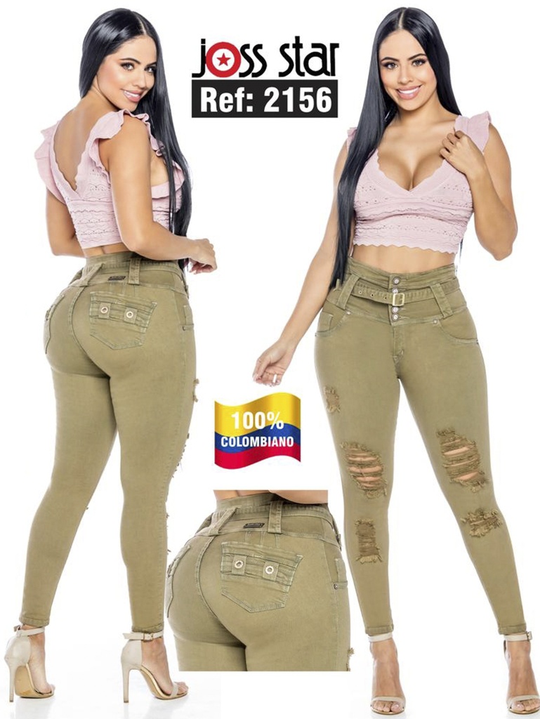 Jeans Levantacola Rotos Ajustados Verde Oliva para Mujer 2156