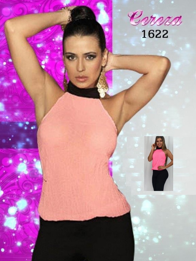 [1111622] Women's Peach Pink Halter Neck Wide Leg Jumpsuit 1622