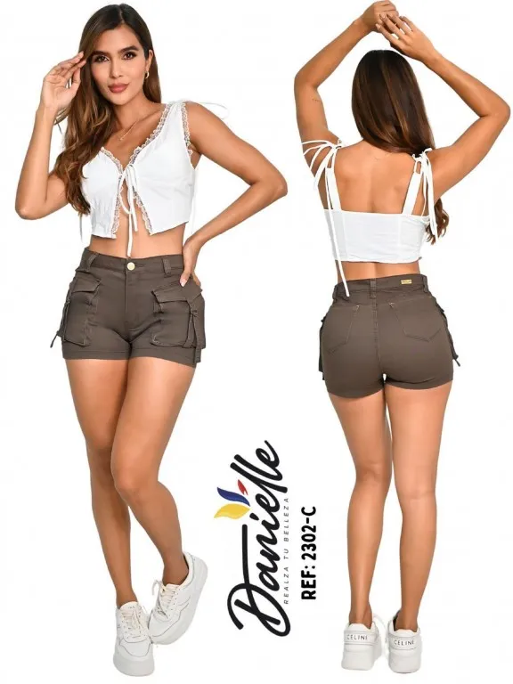 [1092302C03] Women's Taupe Butt Lift Stretch Shorts 1092302-C (3)