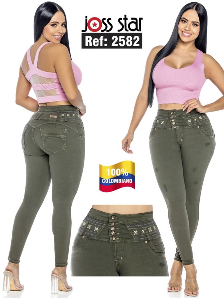 Jeans Levantacola Ajustados Verde Oliva para Mujer 2582