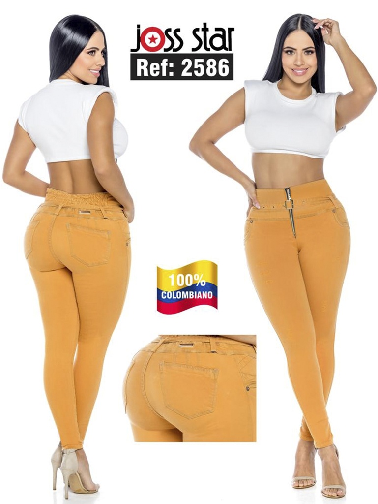 Jeans Levantacola Ajustados Mostaza para Mujer 2586