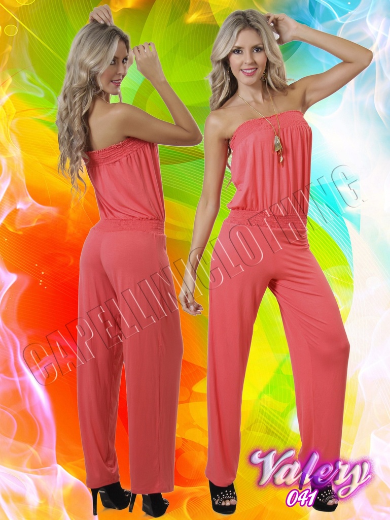 Enterizo Strapless Pierna Ancha Coral para Mujer 3041