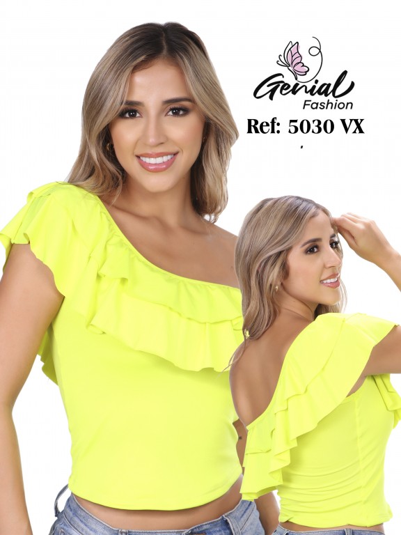 Women's Neon Yellow One-Shoulder Ruffle Top 5030VX