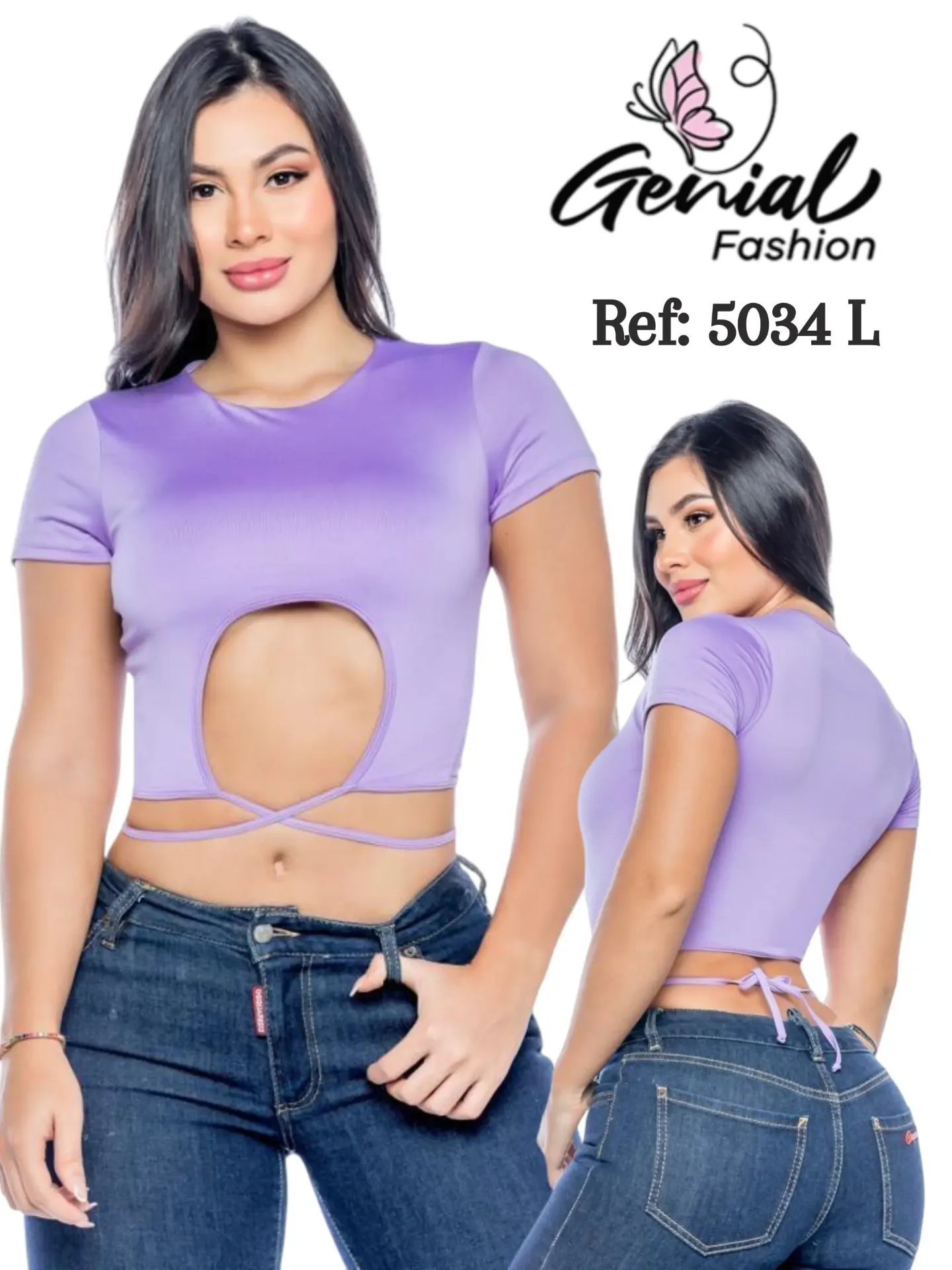 Lilac Cutout Crop Top 5034 – Wrap Tie Waist