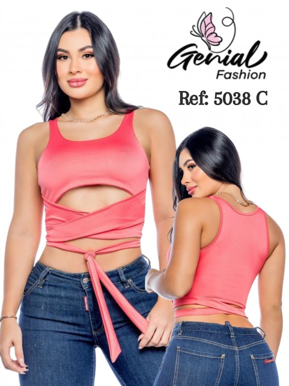 Women's Coral Cutout Tie-Back Crop Top 5038C