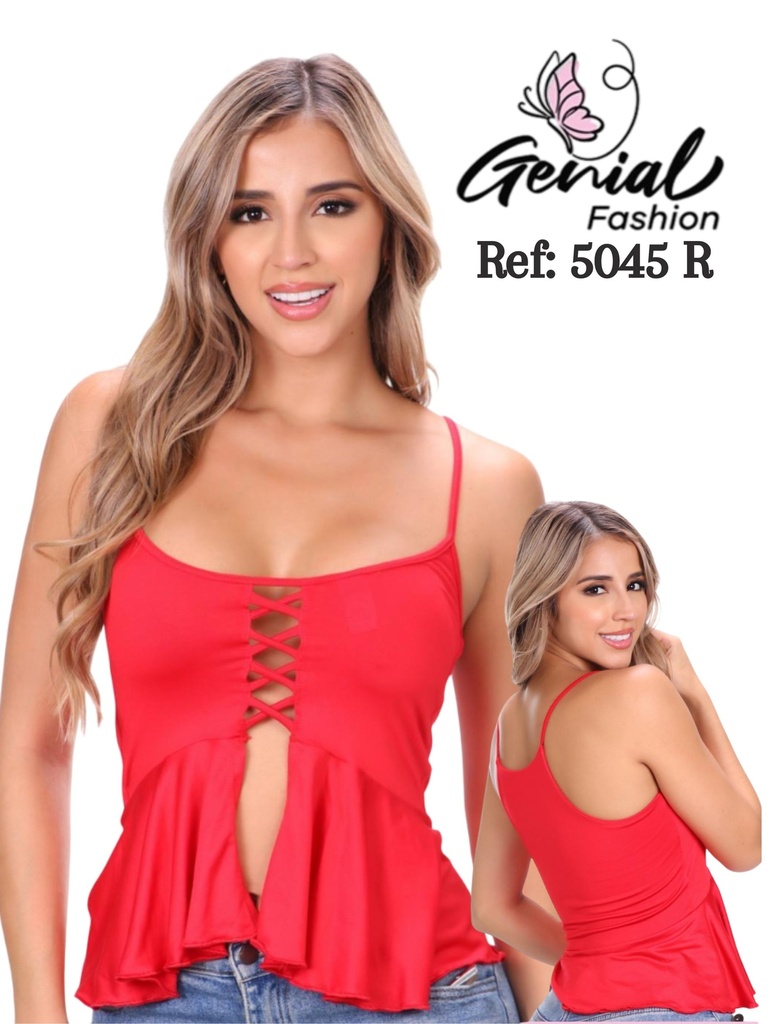Women's Red Lace-Up Peplum Cami Top 5045R