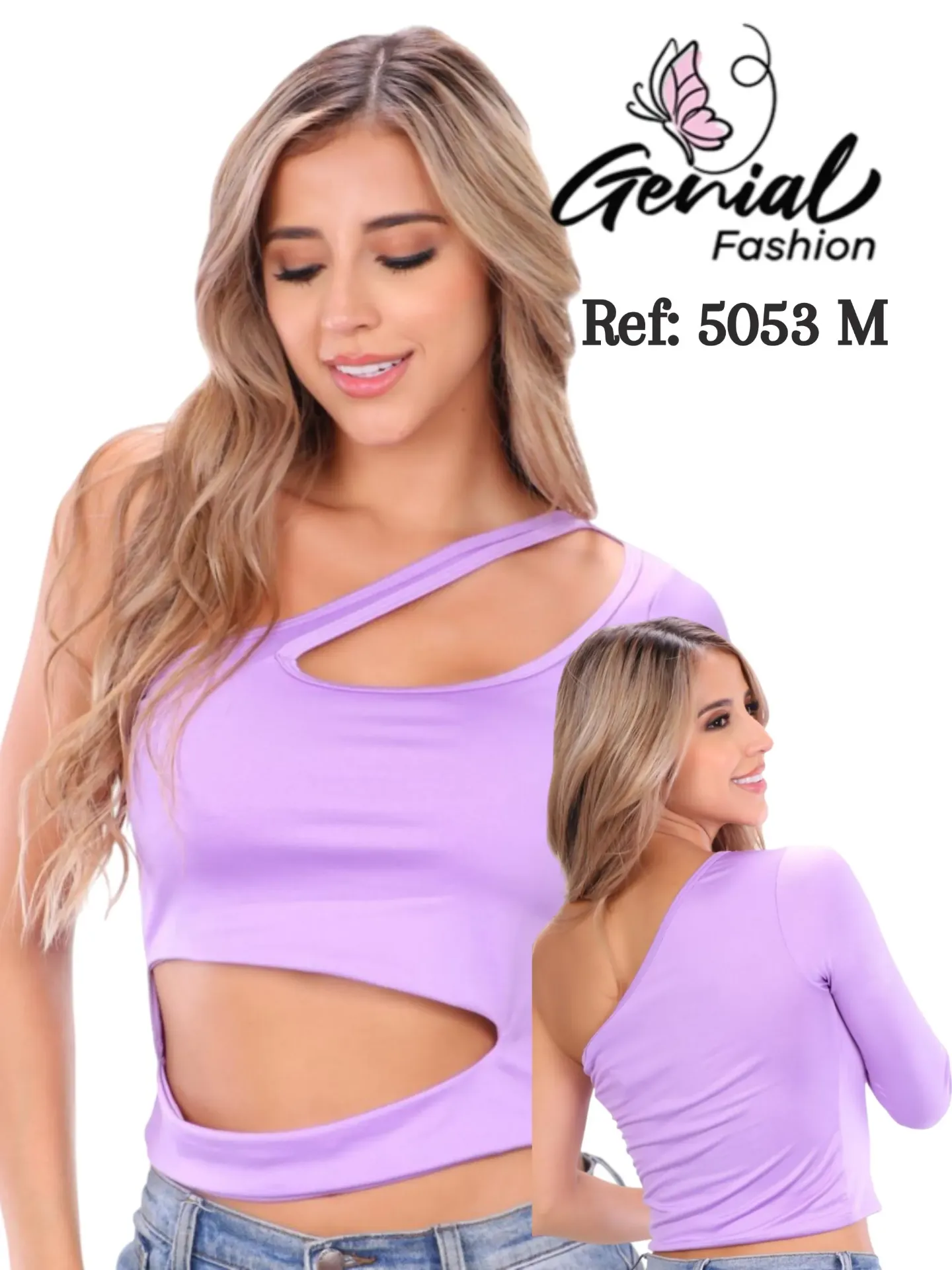 Women's Lilac Asymmetric Cutout Crop Top 5053M