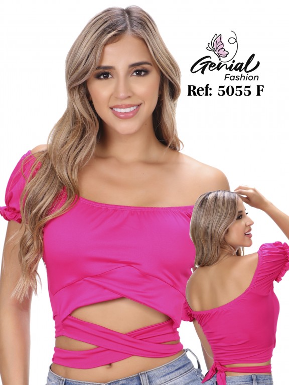 Women's Magenta Off-Shoulder Wrap Crop Top 5055F