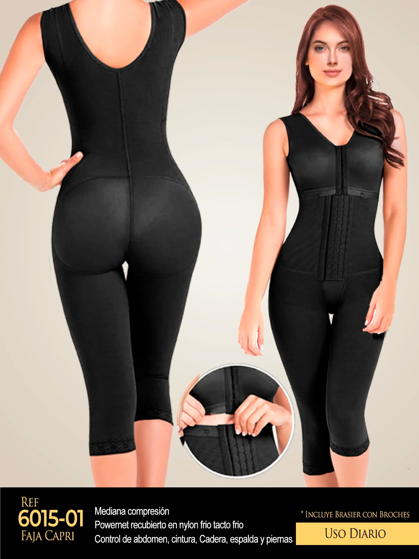 [1106015S01] Faja Moldeadora Faja Cuerpo Completo Hasta la Rodilla Negro para Mujer 6015-01 (S)