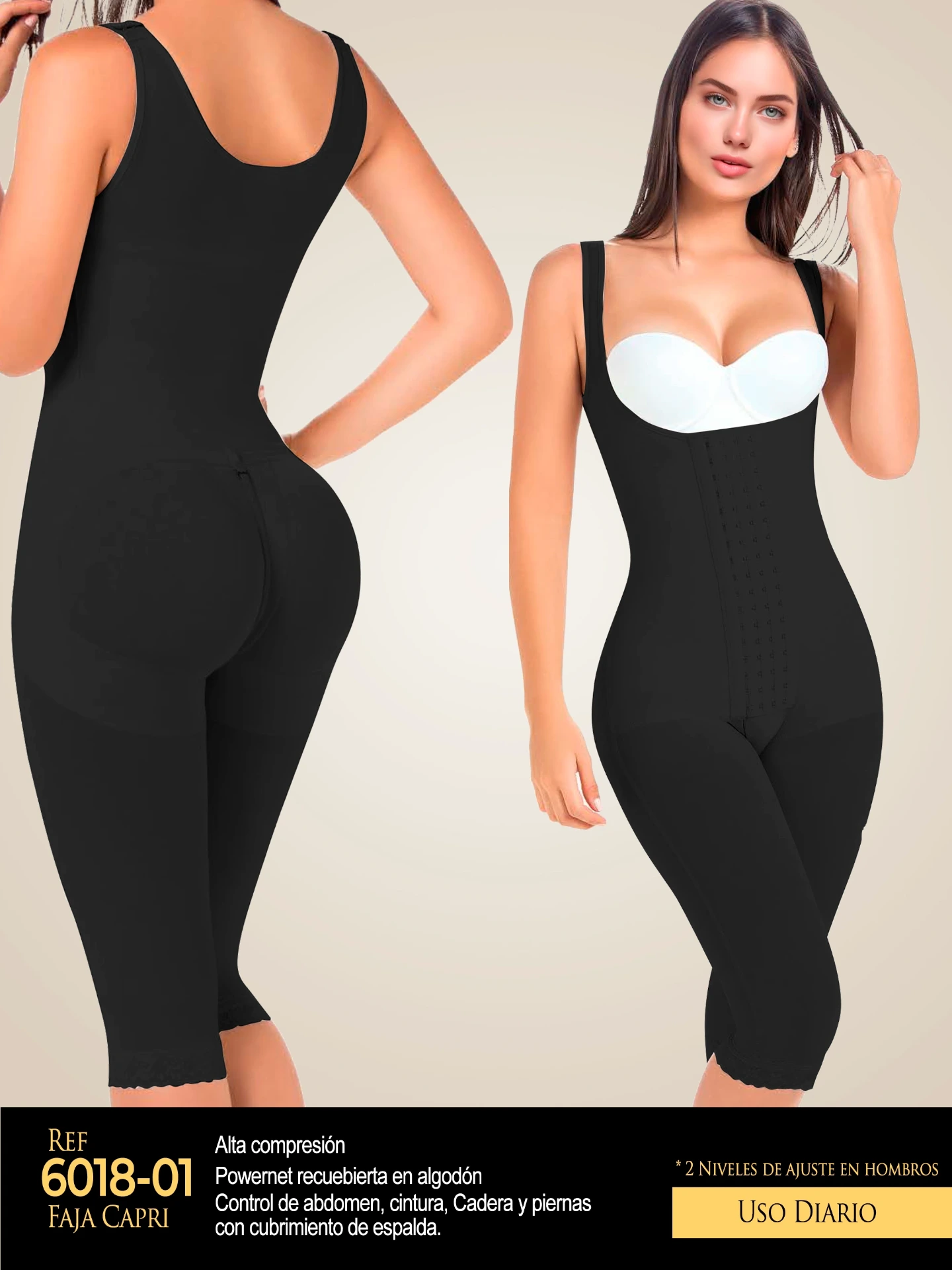 [1106018S01] Women's Black Sleeveless Full Body Shaper with Bra Shapewear Body Shaper 6018-01 (S)