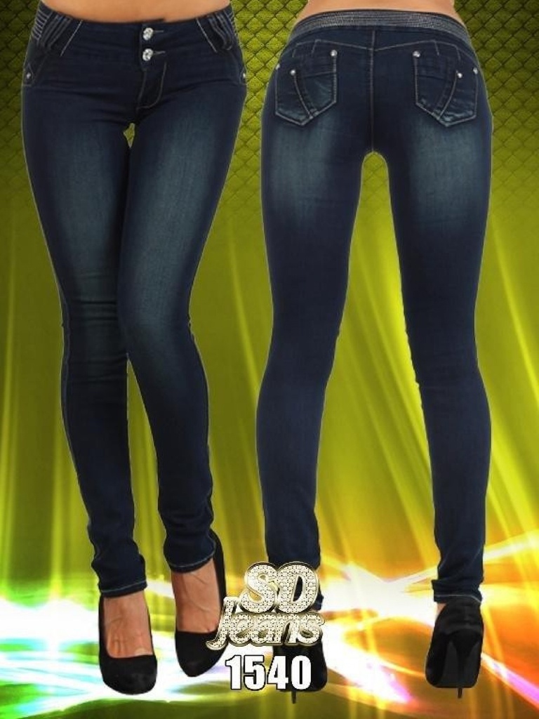 Jeans Ajustados Clásicos Azul Marino Oscuro para Mujer 1540