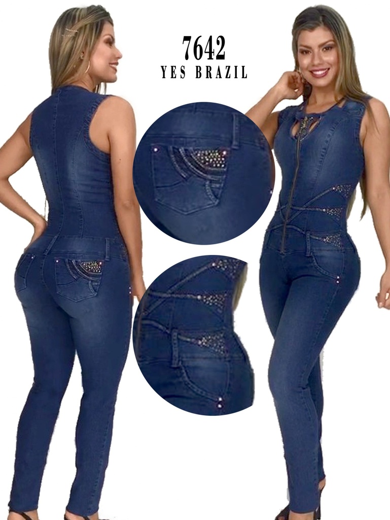 Enterizo Colombiano en Jean Yes Brazil 7642 – Sin Mangas con Strass