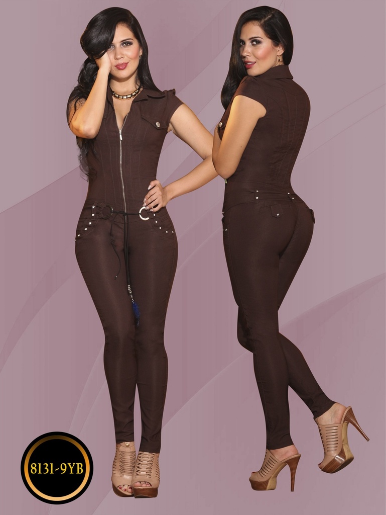 [1138131901] Women's Chocolate Brown Short Sleeve Zip Front Jumpsuit 113813190 (1)