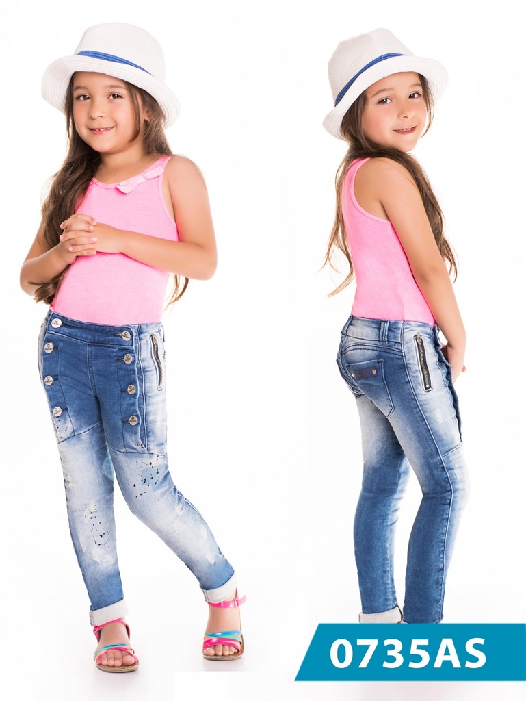 Girls' Faded Skinny Jeans with Button-Front Panel – Asi Sea