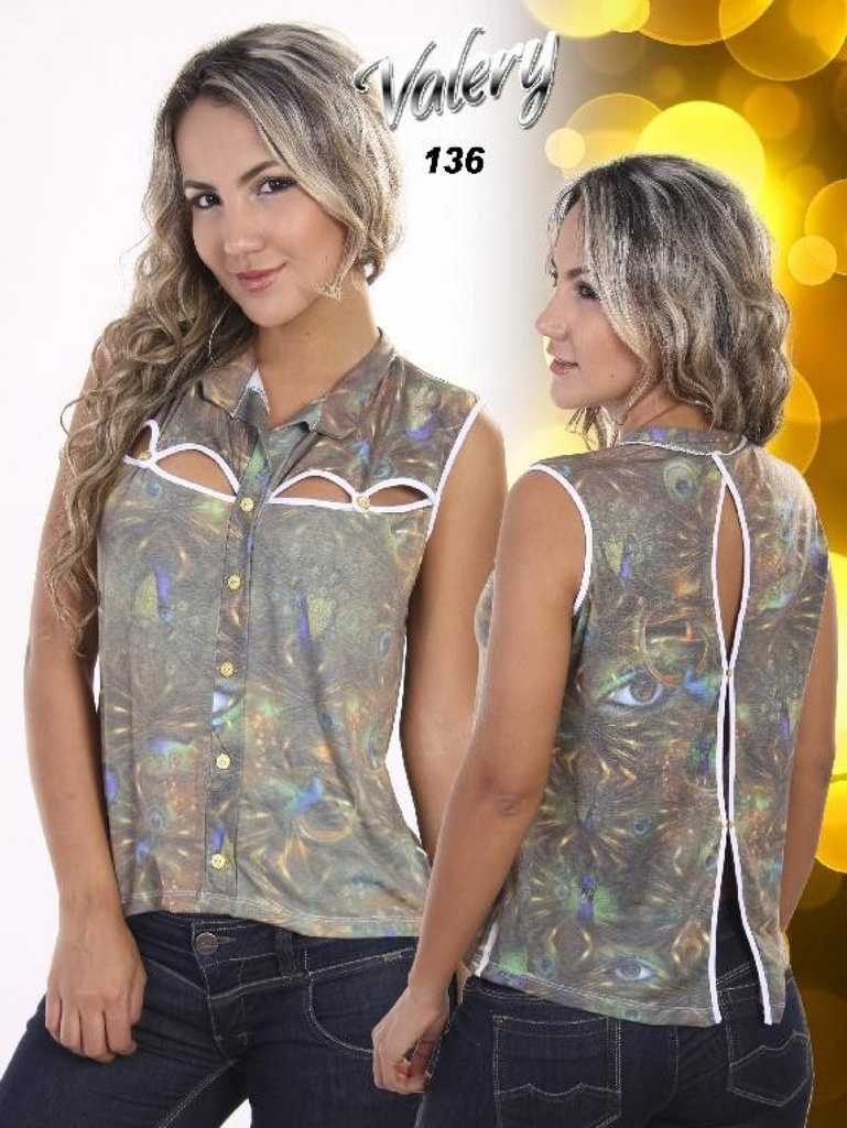 [1035136] Women's Metallic Silver Sleeveless Button-Up Blouse 136
