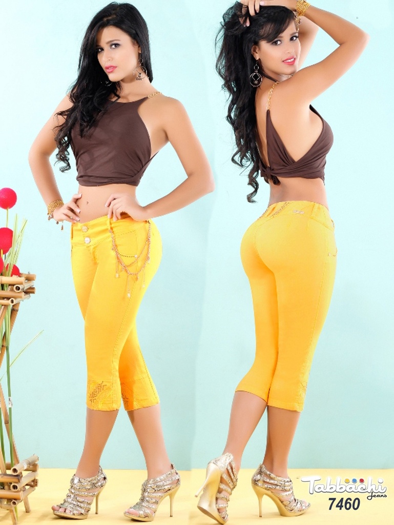 [000101746001] Women's Mustard Yellow Butt Lift Capri Jeans 7460