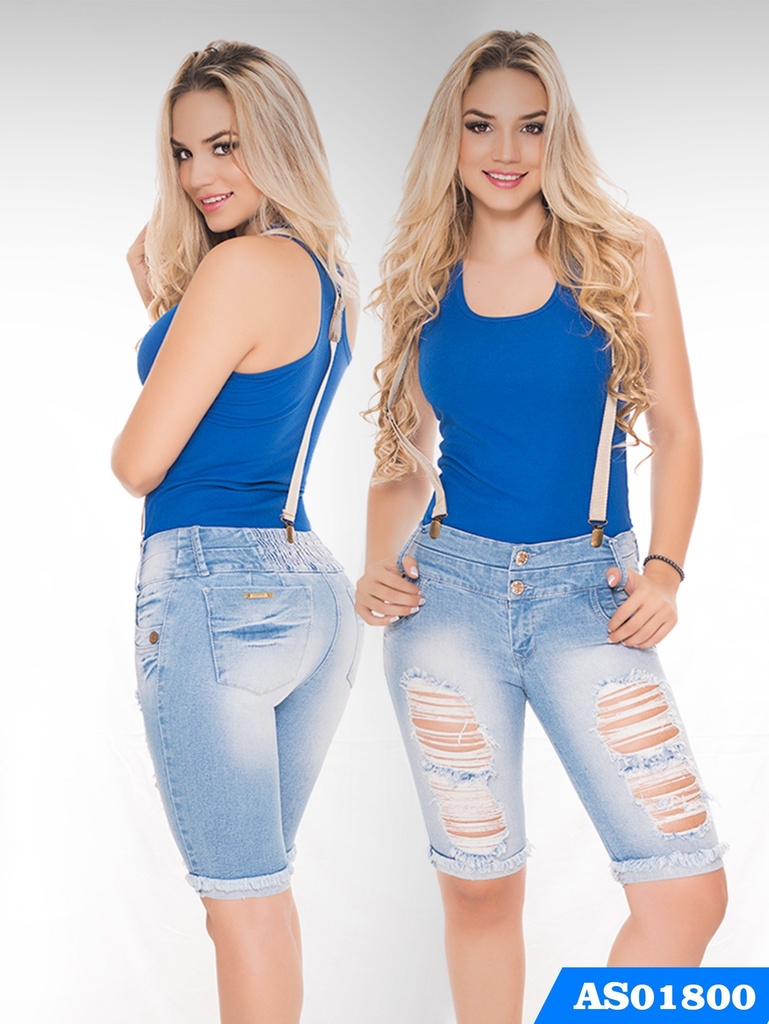 [000124180001] Women's Light Wash Ripped Bermuda Denim Shorts AS01800 (1)