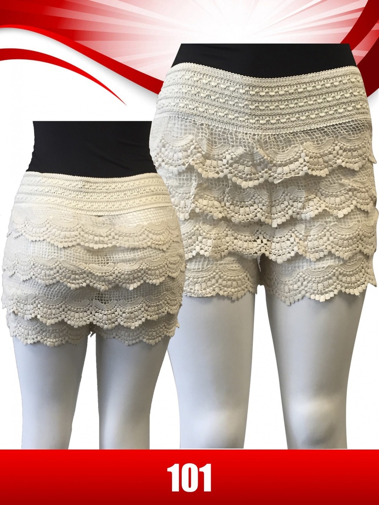 Short Encaje en Capas Encaje Crema para Mujer 101