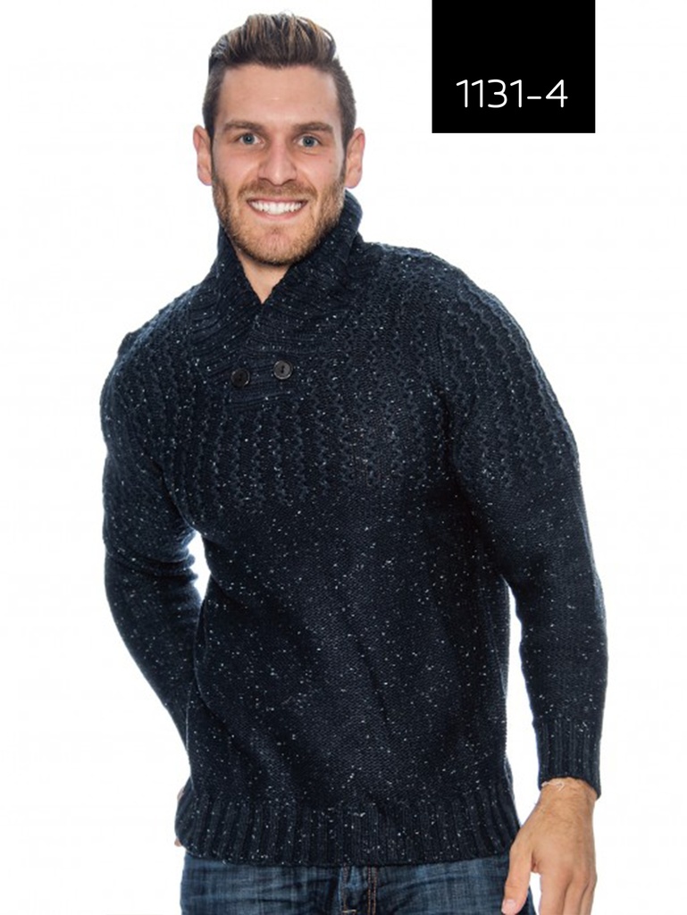 Men's Navy Chunky Cable-Knit Shawl-Collar Sweater – L.A