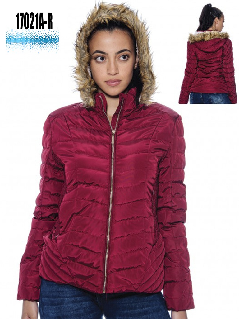 Women's Burgundy Faux Fur Hooded Puffer Jacket 17021A-R