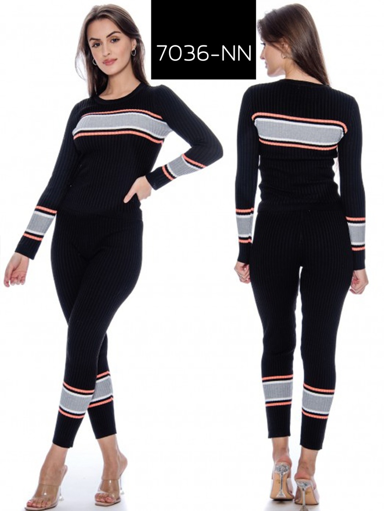 Women's Black Striped Knit Sweater & Leggings Two-Piece Set 7036-NN