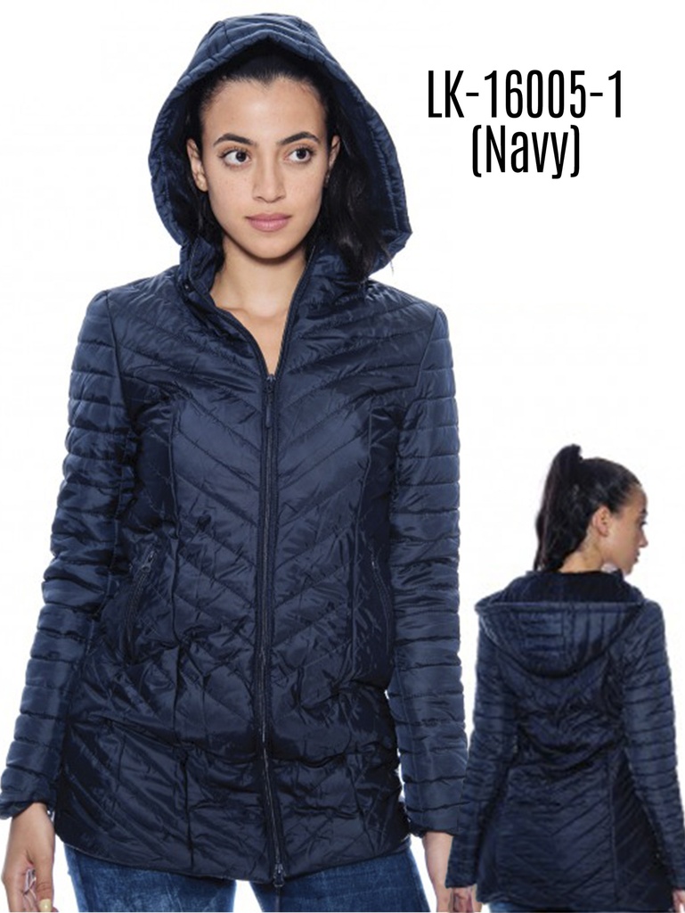 [200LK160051S] Women's Navy Hooded Puffer Jacket LK-16005-1 (S)