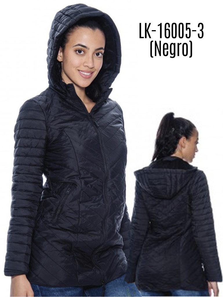 Chaqueta Acolchada con Capucha Negro para Mujer LK-16005-3