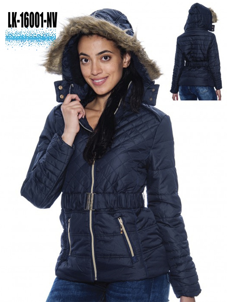 Women's Navy Faux Fur Hooded Puffer Jacket LK-16001-NV