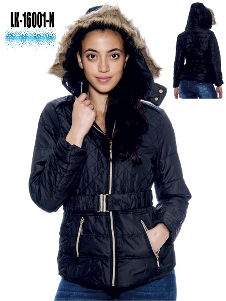 [200LK16001NS] Women's Navy Faux Fur Hooded Puffer Jacket LK-16001-N (S)