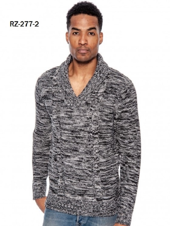 Men's Charcoal Marled Chunky Shawl-Collar Sweater – L.A