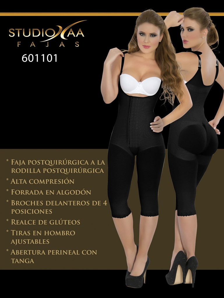 Faja Moldeadora Faja Postquirúrgica Hasta la Rodilla Negro para Mujer 6011-01