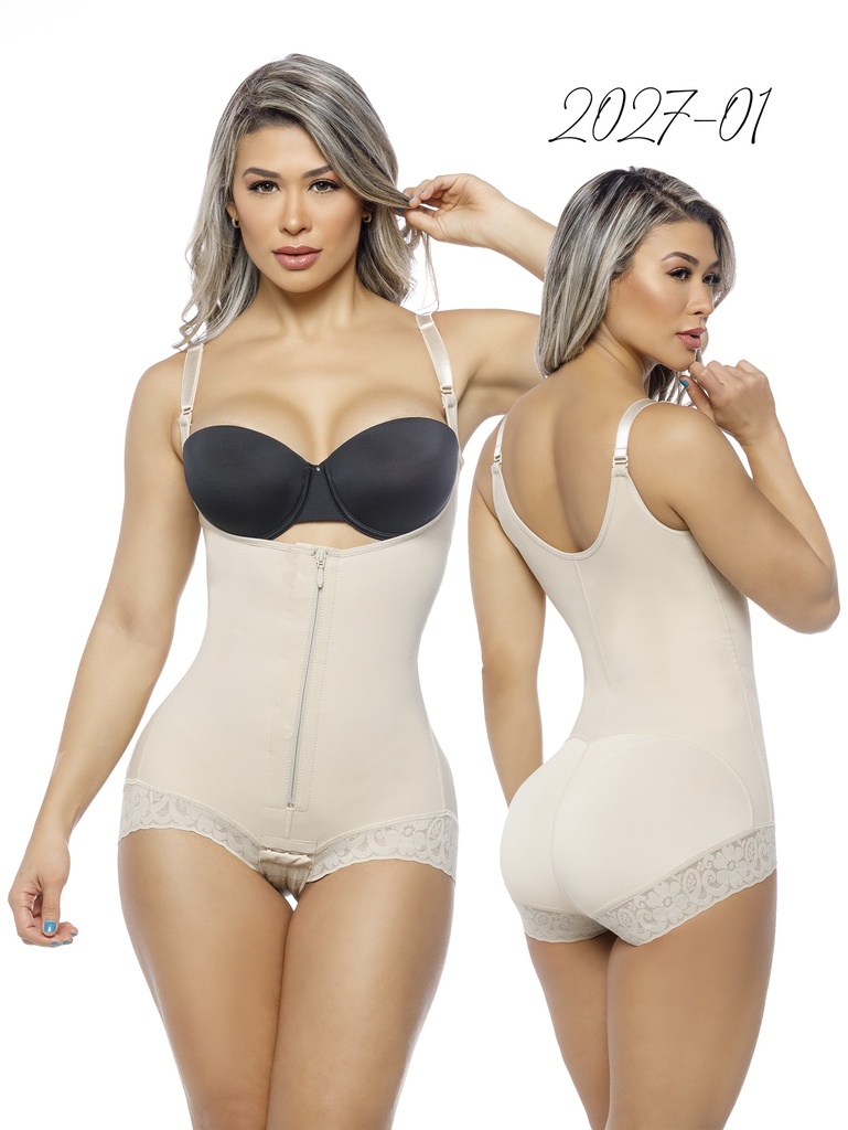 [2302027L01] Women's Beige Bodysuit with Built-In Bra Shapewear Body Shaper 2027-01 Beige (L)