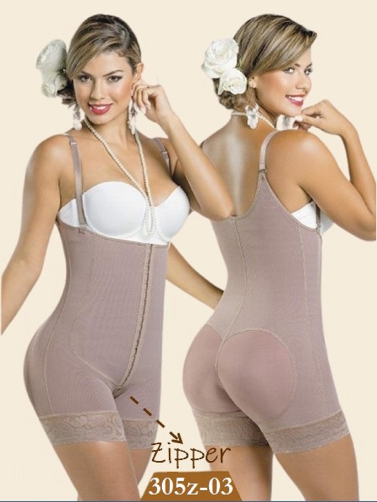 [230305ZL03] Women's Mocha Zipper Short Body Shaper Shapewear Body Shaper 305Z-03 (L)