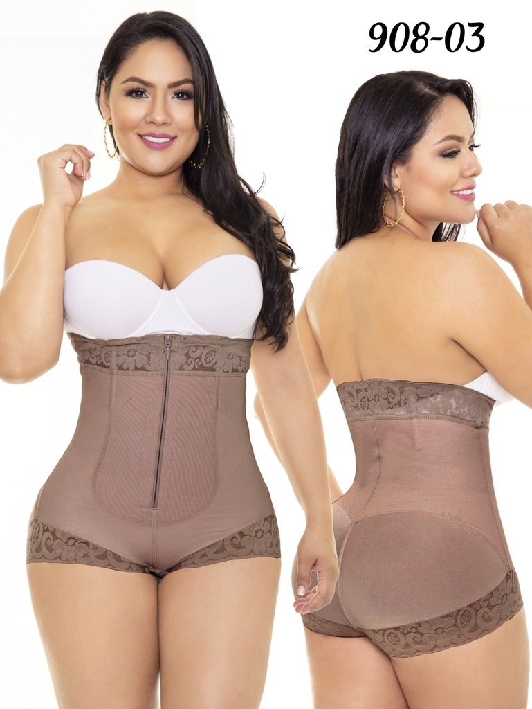 [230908XXL03] Women's Mocha High Waist Lace Hem Shaper Shorts Shapewear Body Shaper 908-03 (3)