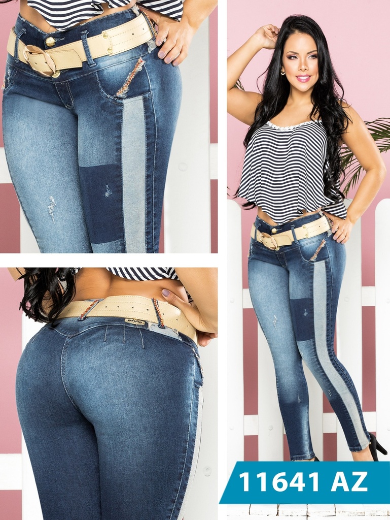 Women's Dark Wash Side Stripe Butt Lift Skinny Jeans 11641AZ