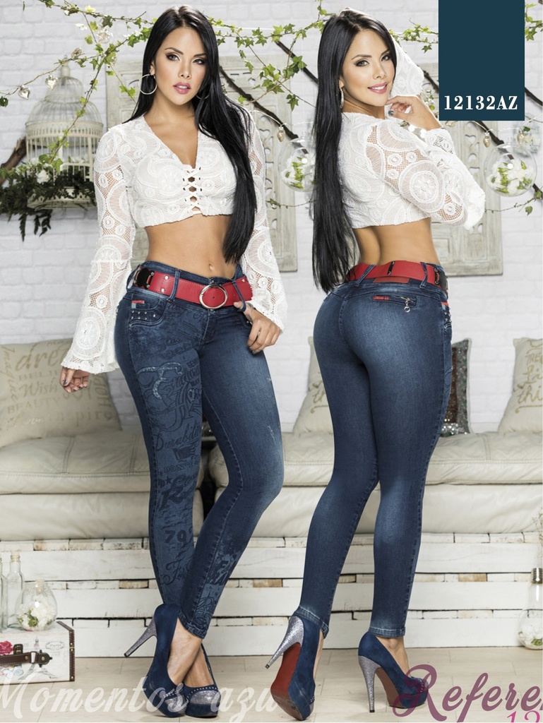 Jeans Levantacola Ajustados Lavado Oscuro para Mujer 12132AZ