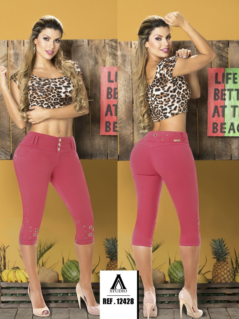 Jeans Capri Levantacola Frambuesa para Mujer 12428AA