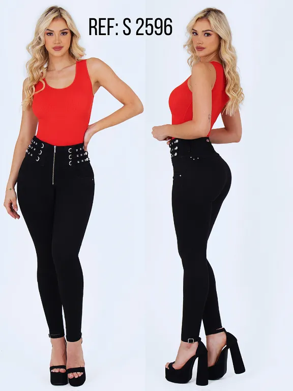 Jeans Levantacola Ajustados Negro para Mujer S2596