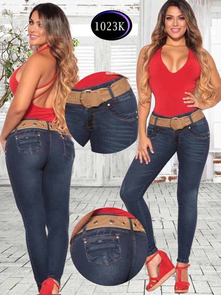 Jeans Levantacola Ajustados Azul Oscuro para Mujer 1023K