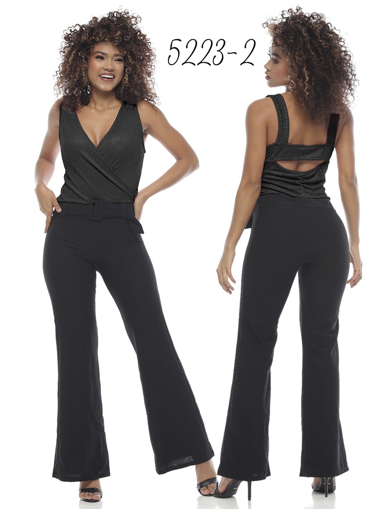 Enterizo Top Cruzado y Pierna Campana Negro para Mujer 5223-2