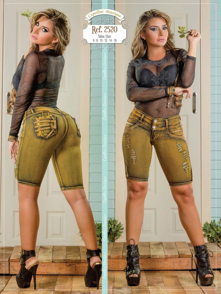 [106252001] Women's Olive Green Embellished Bermuda Denim Shorts 106252001