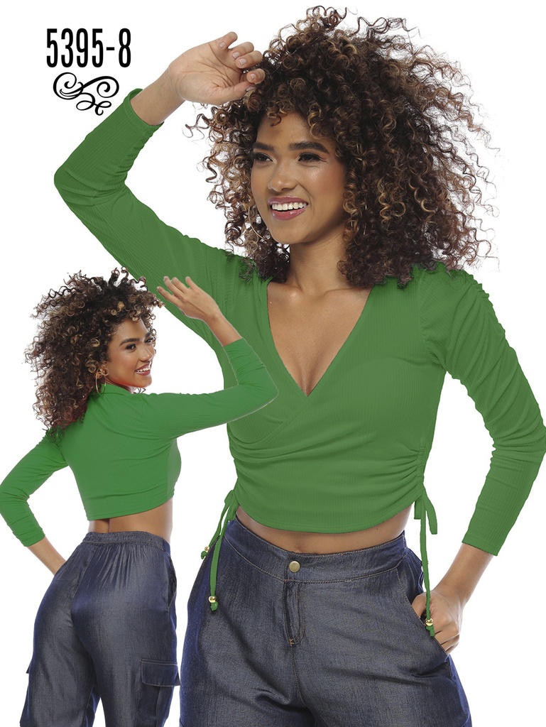Crop Top Cruzado Manga Larga Verde para Mujer 5395-8