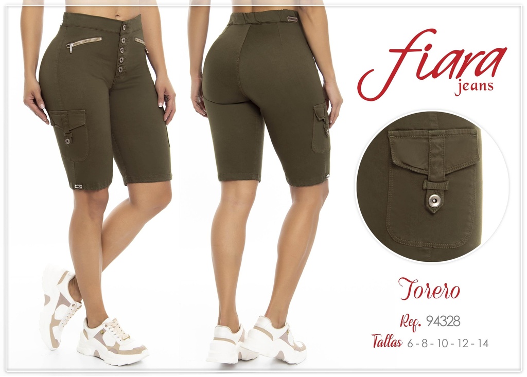 [24894328D05] Women's Olive Green Butt Lift Bermuda Denim Shorts Fiara (5)