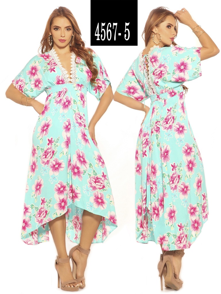 Women's Mint Floral High-Low Floral Dress 4567-5