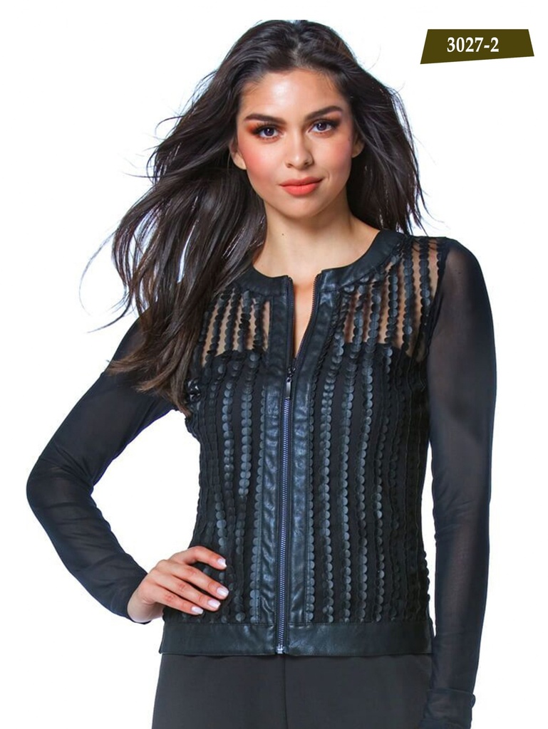 [25630272S] Chaqueta con Paneles Transparentes Azul Marino para Mujer 3027-2 (S)