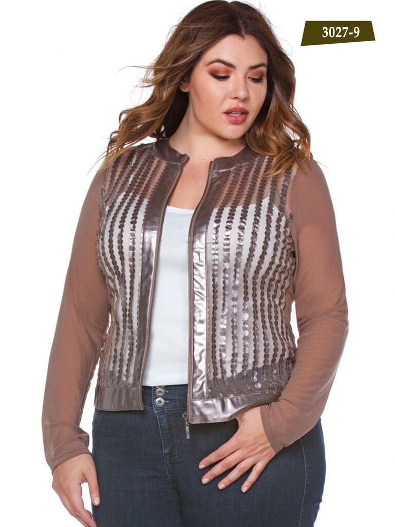 Women's Metallic Sequin Rose Gold Bomber Jacket 3027-9